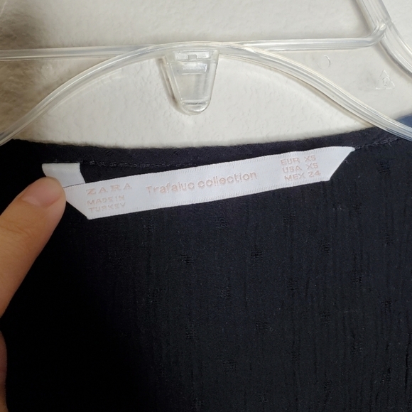 Zara Black V Neck Button Front Ruched Sleeved Top - Picture 7 of 8